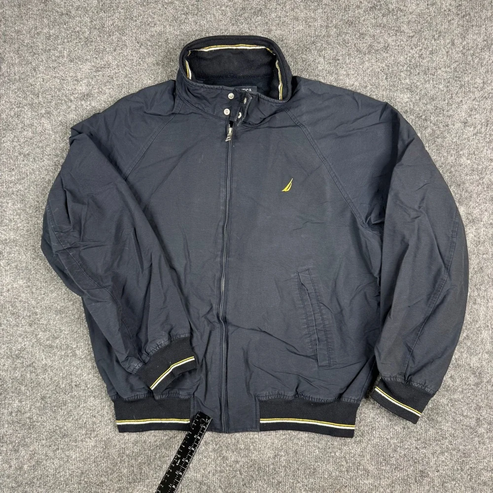 Nautica Bomber Jacket Mens Size M Navy Blue Cotton Blend Zip Up Windbreaker Logo